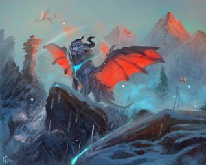 Preview wallpaper lion, wings, horns, fantasy, art