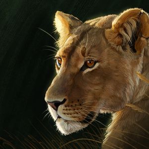 Preview wallpaper lioness, big cat, predator, glance, art