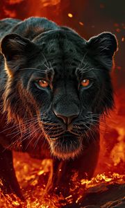 Preview wallpaper lioness, lion, fire, predator, big cat, art