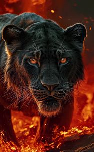 Preview wallpaper lioness, lion, fire, predator, big cat, art