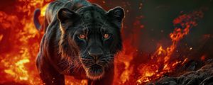 Preview wallpaper lioness, lion, fire, predator, big cat, art