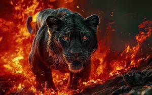 Preview wallpaper lioness, lion, fire, predator, big cat, art