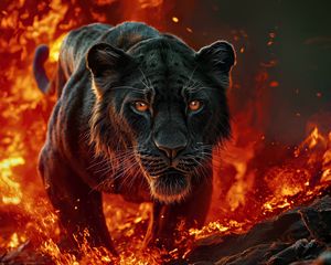 Preview wallpaper lioness, lion, fire, predator, big cat, art