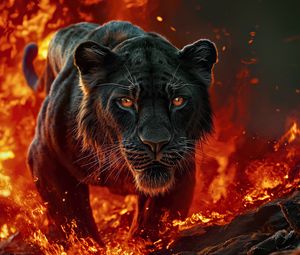 Preview wallpaper lioness, lion, fire, predator, big cat, art