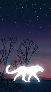 Preview wallpaper lioness, predator, glow, night, trees, art