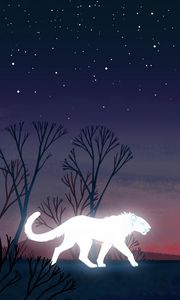 Preview wallpaper lioness, predator, glow, night, trees, art