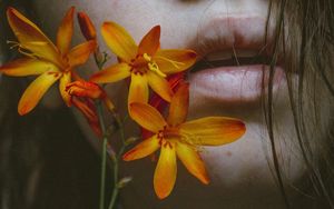 Preview wallpaper lips, flower, mystery, tenderness