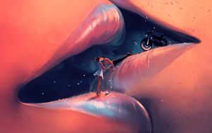Preview wallpaper lips, kiss, couple, love, art