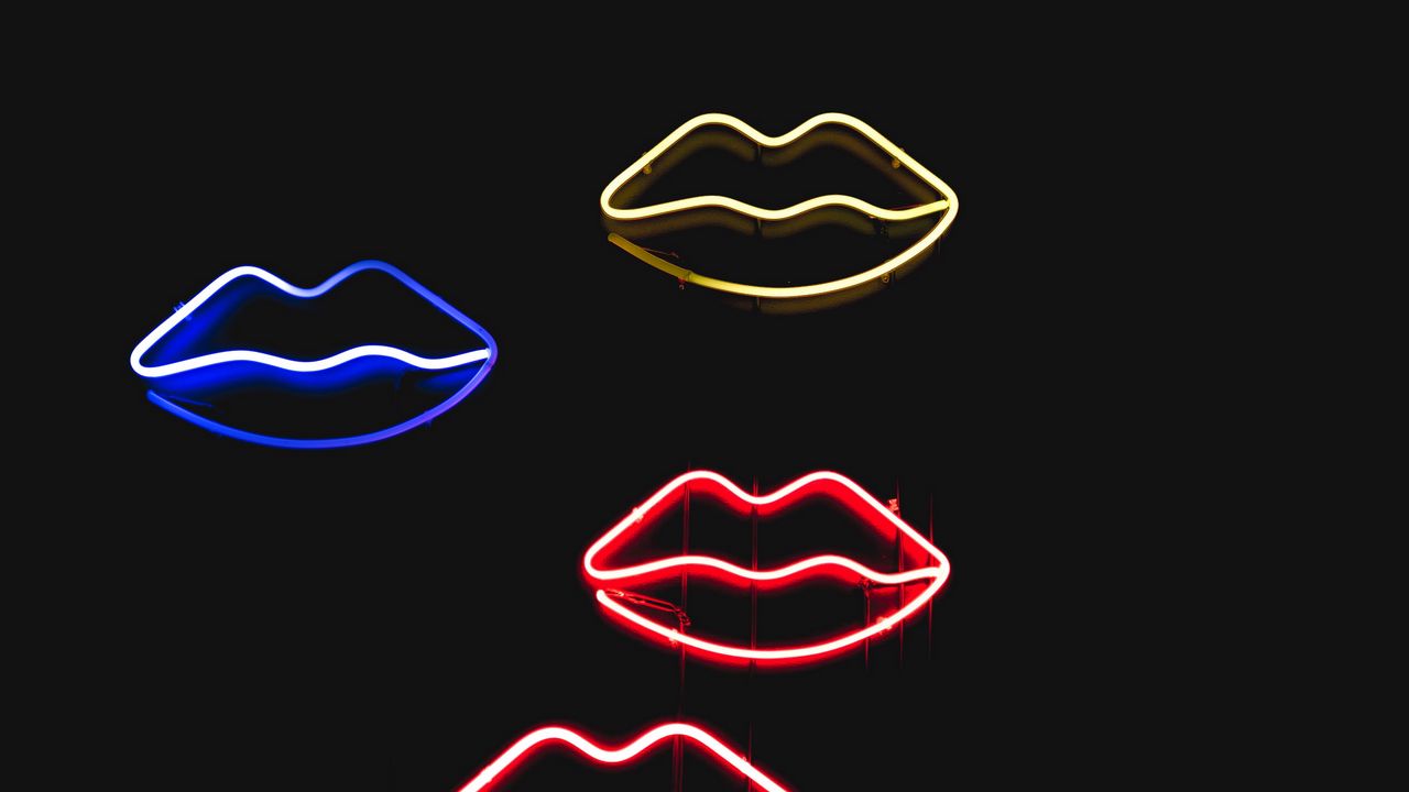Wallpaper lips, neon, colorful, glow, dark
