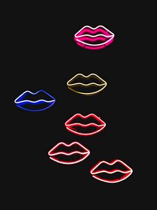 Preview wallpaper lips, neon, colorful, glow, dark