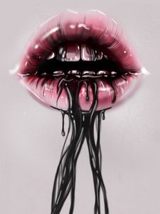 Preview wallpaper lips, paint, liquid, dark, teeth