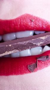 Preview wallpaper lips, teeth, chocolate, girl, lipstick