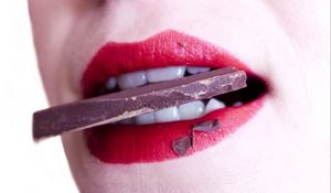 Preview wallpaper lips, teeth, chocolate, girl, lipstick