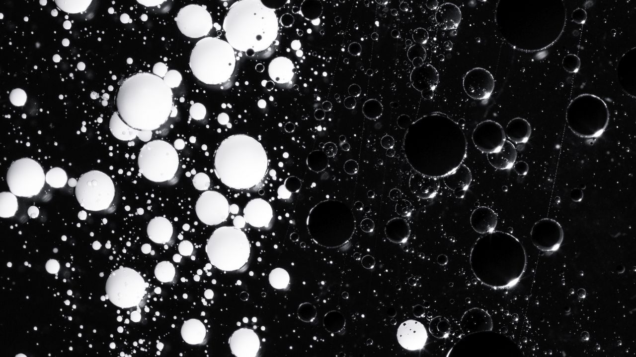 Wallpaper liquid, bubbles, abstraction, black and white, black