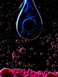 Preview wallpaper liquid, bubbles, drops, abstraction, pink, blue