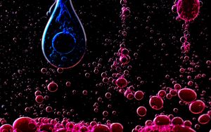 Preview wallpaper liquid, bubbles, drops, abstraction, pink, blue