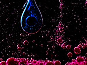 Preview wallpaper liquid, bubbles, drops, abstraction, pink, blue