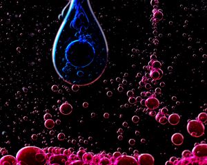 Preview wallpaper liquid, bubbles, drops, abstraction, pink, blue