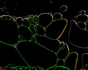 Preview wallpaper liquid, bubbles, glare, green, macro