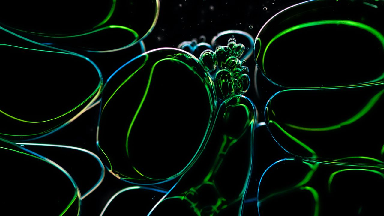 Wallpaper liquid, bubbles, glare, macro, green