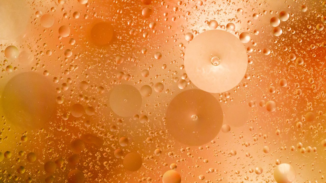Wallpaper liquid, bubbles, glare, macro, yellow
