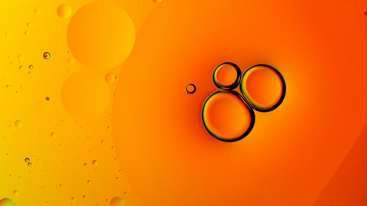 Wallpaper liquid, bubbles, macro, orange, bright