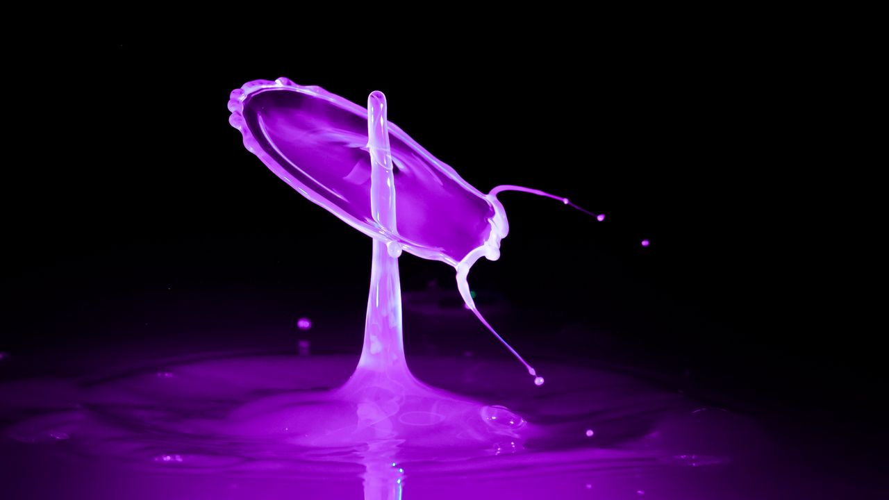 Wallpaper liquid, drops, spray, purple, splash, macro