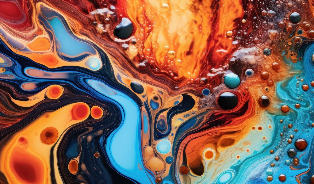 1024x600 Wallpaper liquid, paint, bubbles, stains, abstraction