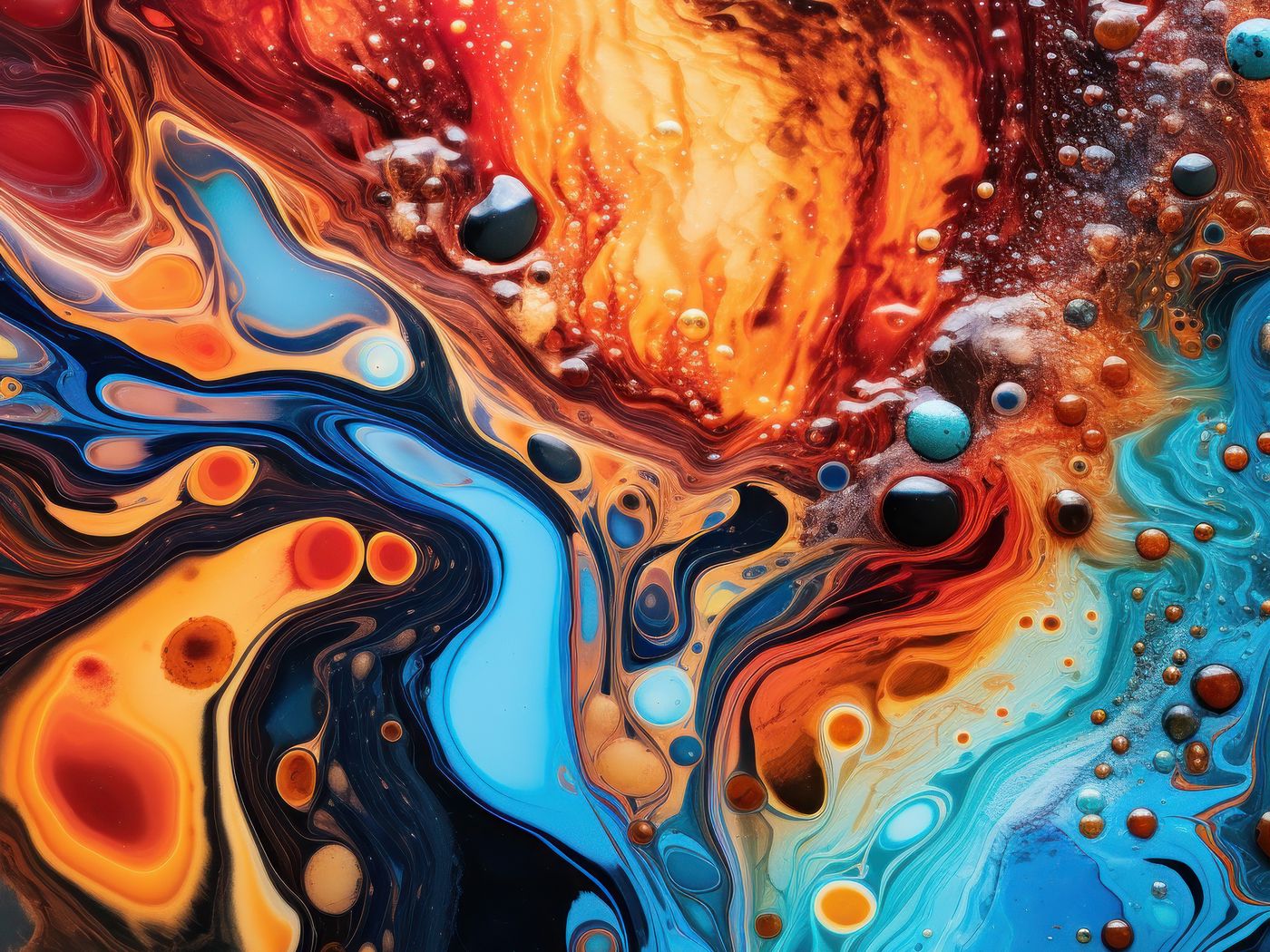 1400x1050 Wallpaper liquid, paint, bubbles, stains, abstraction