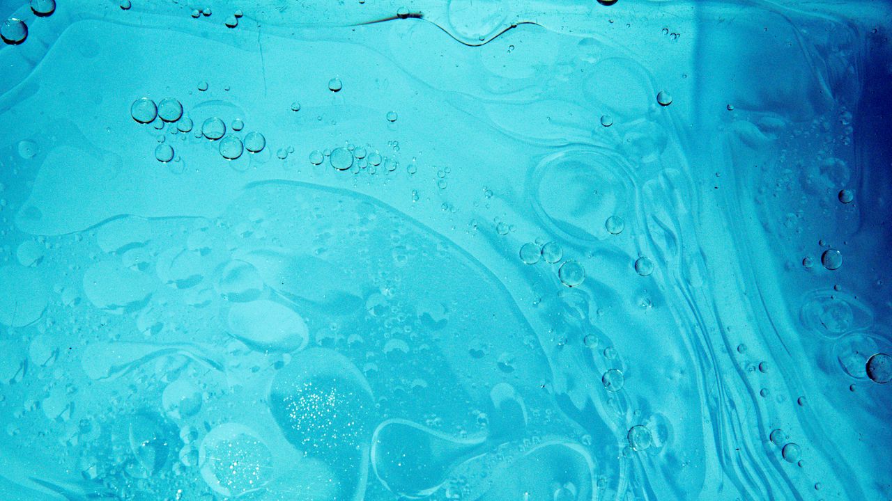 Wallpaper liquid, stains, bubbles, abstraction, blue