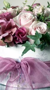 Preview wallpaper lisianthus russell, hydrangea, roses, box, ribbon, flowers