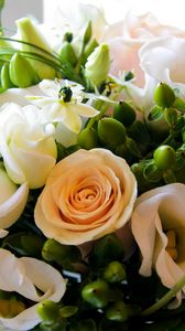 Preview wallpaper lisianthus russell, roses, flowers, bouquet, decoration, elegant