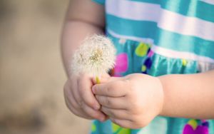 Preview wallpaper little girl, dandelion, mood