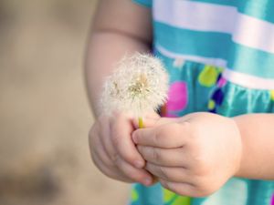 Preview wallpaper little girl, dandelion, mood