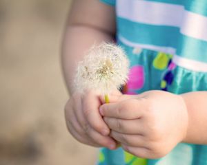 Preview wallpaper little girl, dandelion, mood