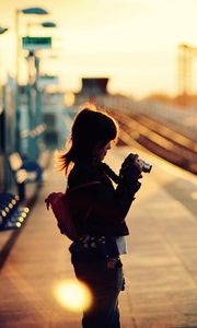 Preview wallpaper little girl, station, mood