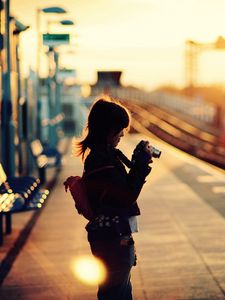 Preview wallpaper little girl, station, mood