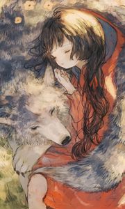 Preview wallpaper little red riding hood, girl, wolf, anime