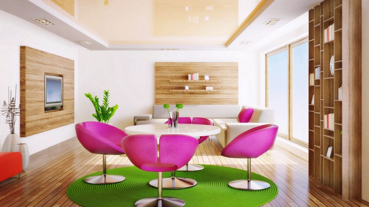 Wallpaper living room, bathroom, chairs, pink, design