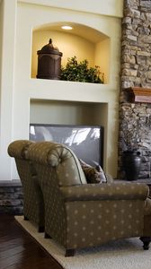 Preview wallpaper living room, chair, fireplace, style, walls, interior