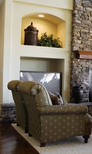 Preview wallpaper living room, chair, fireplace, style, walls, interior