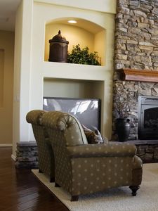 Preview wallpaper living room, chair, fireplace, style, walls, interior