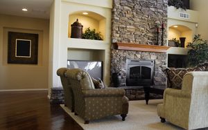 Preview wallpaper living room, chair, fireplace, style, walls, interior