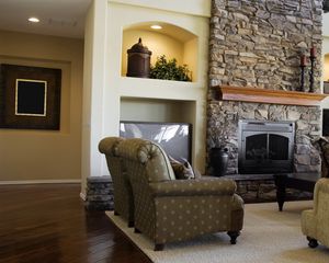 Preview wallpaper living room, chair, fireplace, style, walls, interior