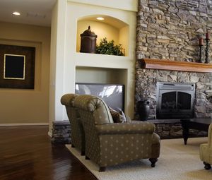 Preview wallpaper living room, chair, fireplace, style, walls, interior