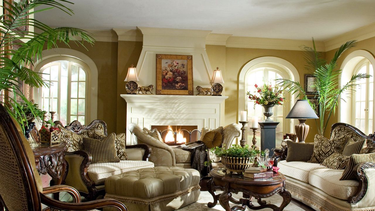 Wallpaper living room, furniture, antique, beautiful, interior