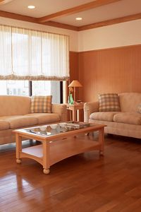 Preview wallpaper living room, interior, sofas, desks, curtains