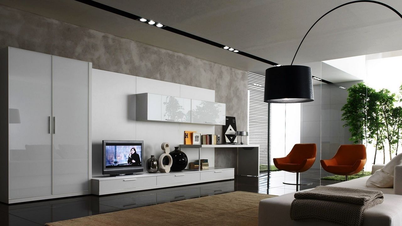 Wallpaper living room, modern, design, interior design, furniture, sofa, tv
