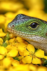 Preview wallpaper lizard, reptile, flowers, bright, wildlife
