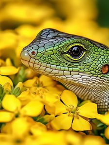 Preview wallpaper lizard, reptile, flowers, bright, wildlife